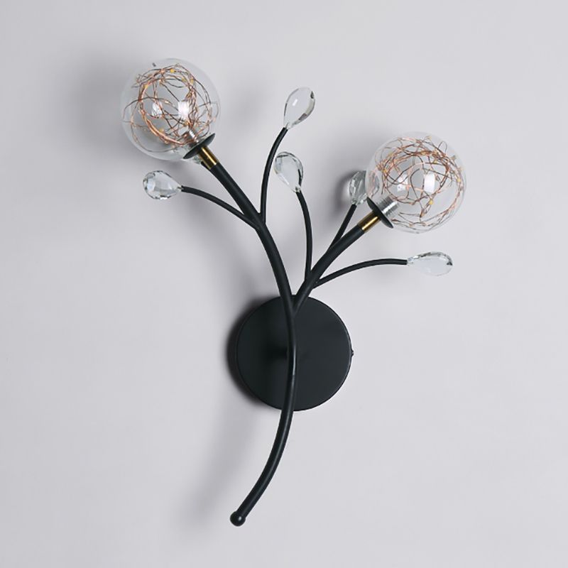 Glass Round Shape Wall Light Modern Style 2-Lights Wall Mounted Light Fixture