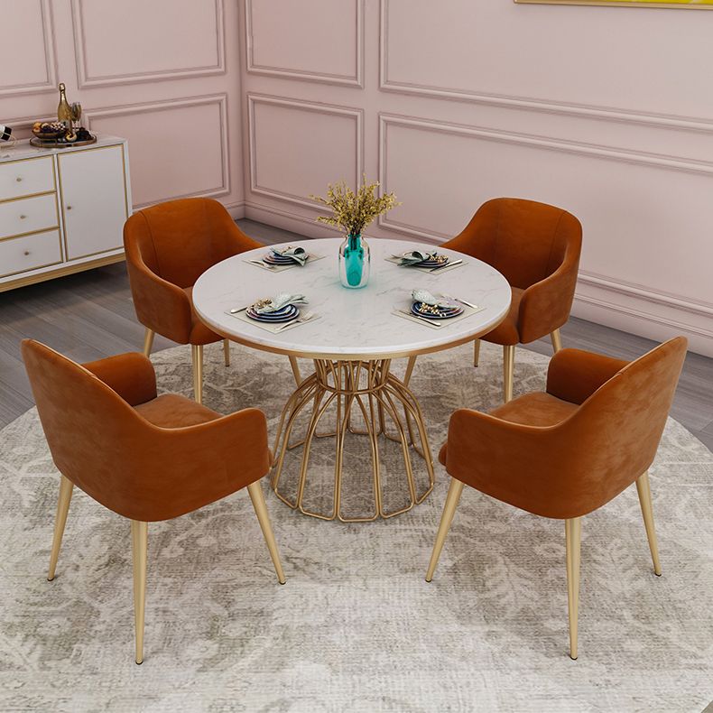 Round White Top Dining Table Traditional Luxury Dining Table with Gold Frame