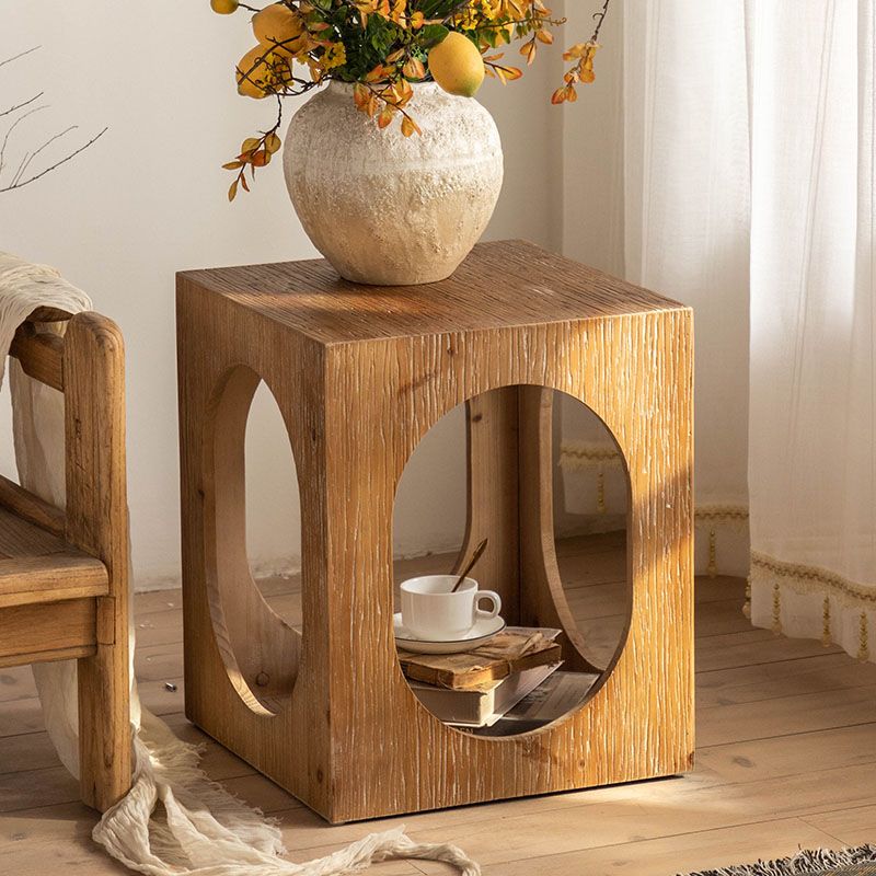 Country Square / Hexagon Side Table Natural Solid Wood End Table