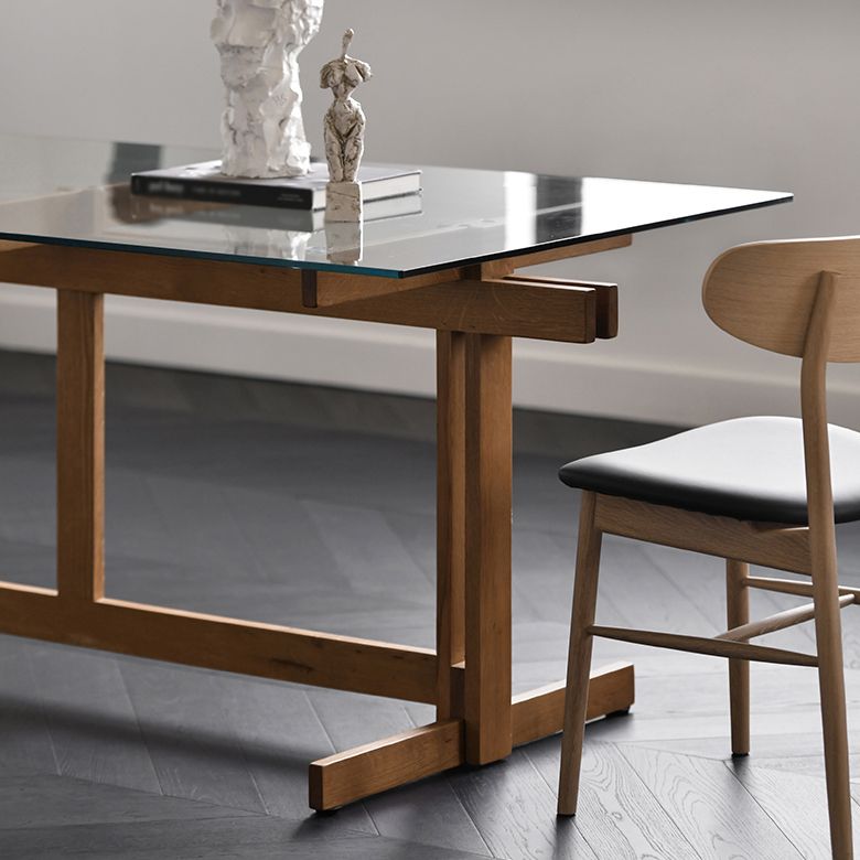 Trestle Table Clear Tempered Glass Dining Table Rectangle for Dining Room Home