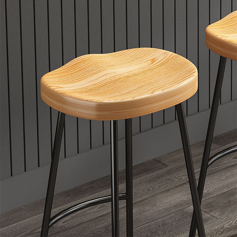 Contemporary Style Wood Counter Stool Backless Bar Stool with Metal Legs