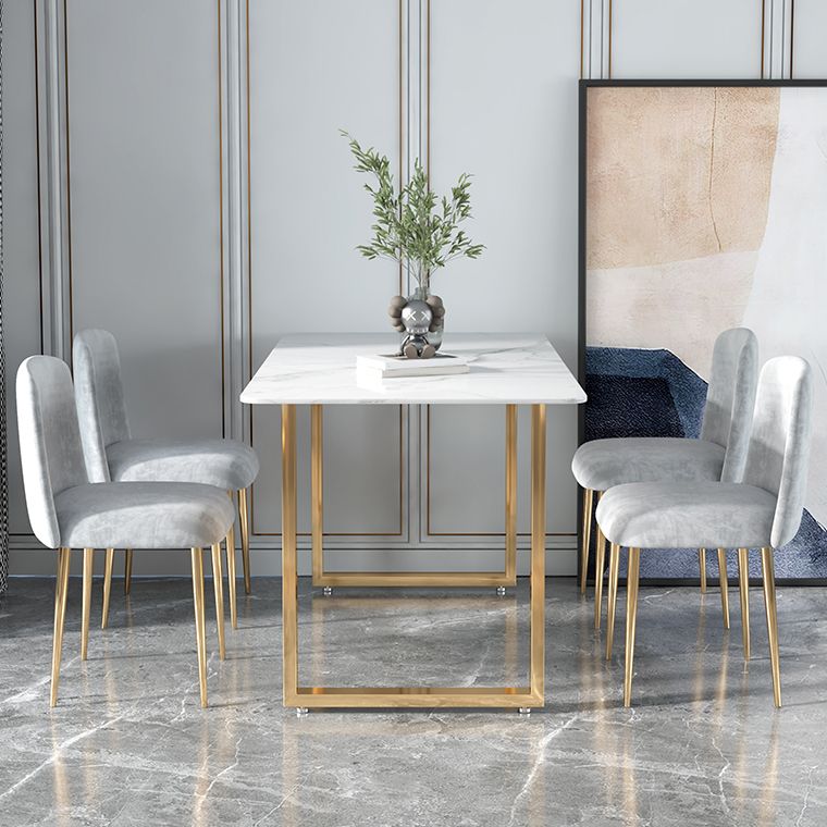 Glam Iron Dining Table Set 1/2/5 Pieces Rectangle White Sintered Stone Top Dinette Set