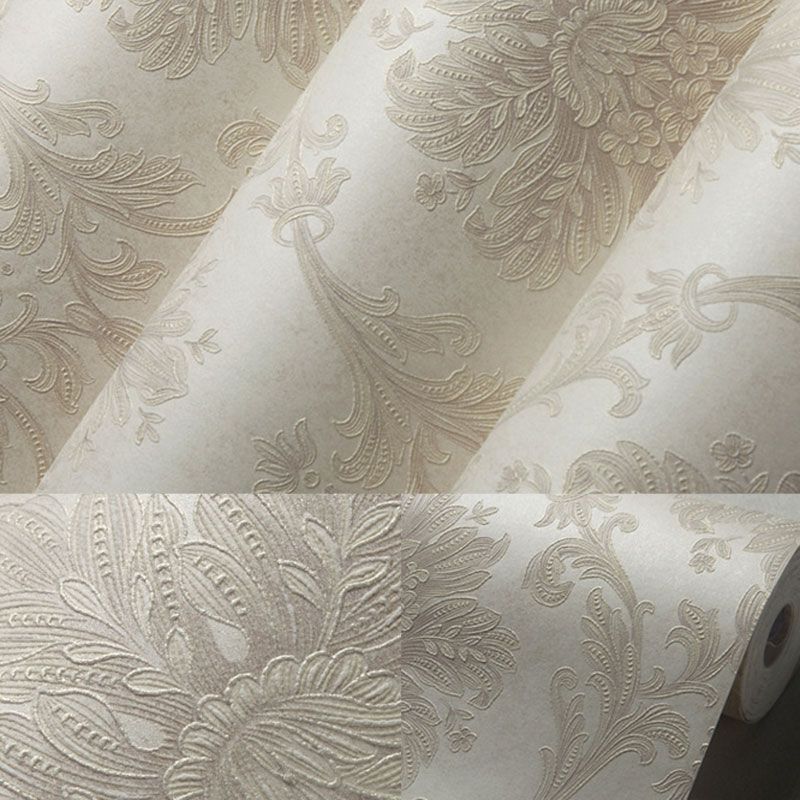 Living Room Wallpaper Roll with Neutral Color Damask Design, 33'L x 20.5"W, Non-Pasted