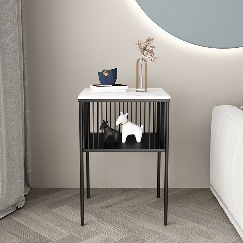 Modernistic Metal 4 Legs End Table Square Slate Top End Table