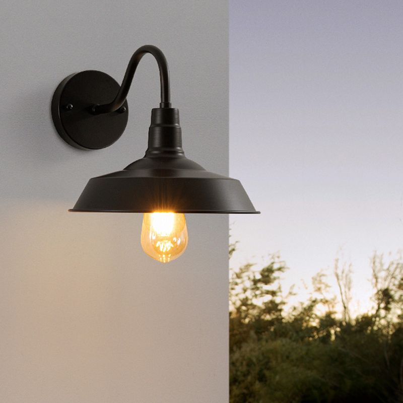 Flat Shape Wall Light Industrial Style Metal 1 Light Wall Lamp in Black