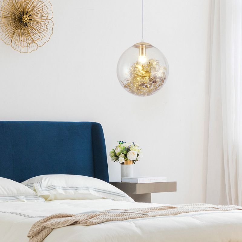 Flower Cluster Silhouette Design Glass Hanging Light Nordic Minimalism Style Globe Pendant Lamp for Bedroom