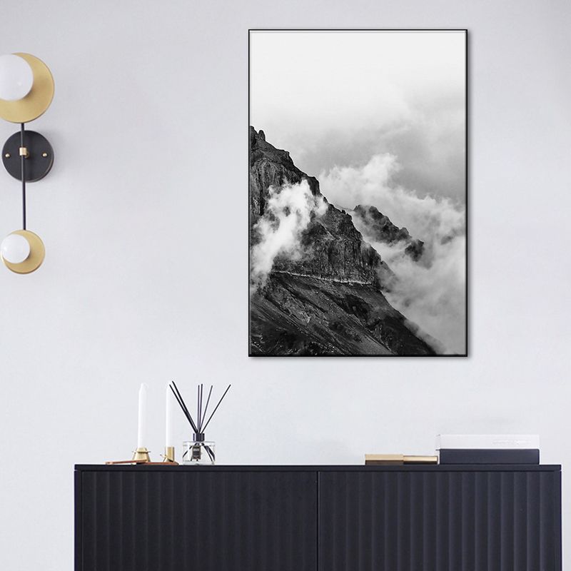 Foggy Natural Scenery Art Print in Grey Canvas Made Wall Decoration for Home, Textured
