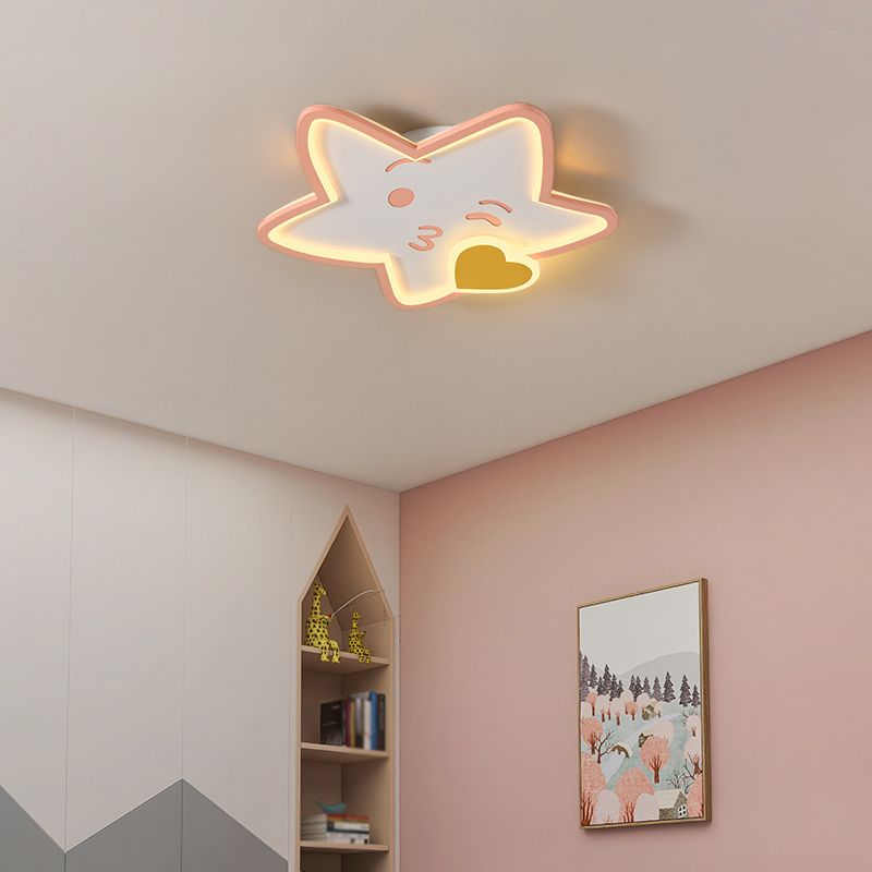 Plafonnier affleurant à abat-jour unique en métal, style enfant, luminaire multi-lumières