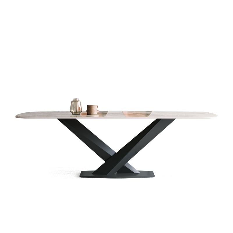 Modern Pedestal Casual Dining Table Stone and Metal Dining Room Kitchen Table