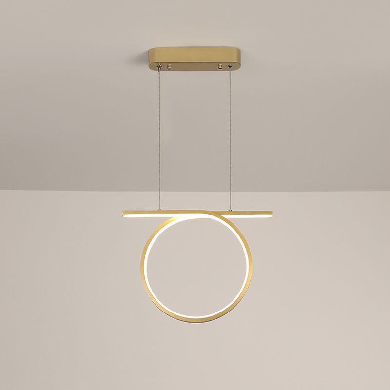 Gold Round Hanging Lamp Kit Simplicity LED Metal Suspended Lighting Fixture in Warm/White Light