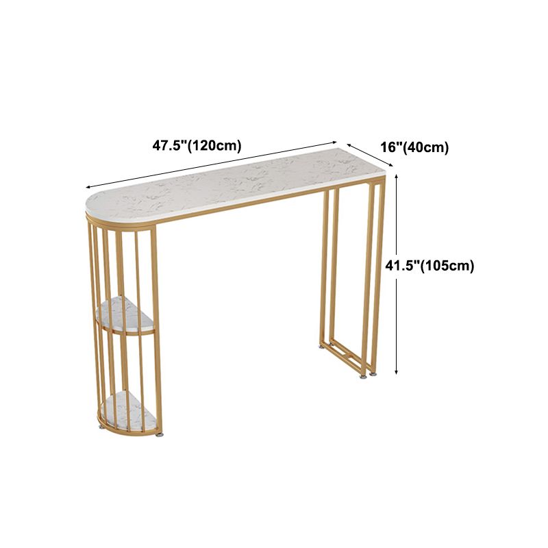 Glam Faux Marble Indoor Pub Bar Table Iron Double Pedestal Bar Dining Table with 2-Shelf