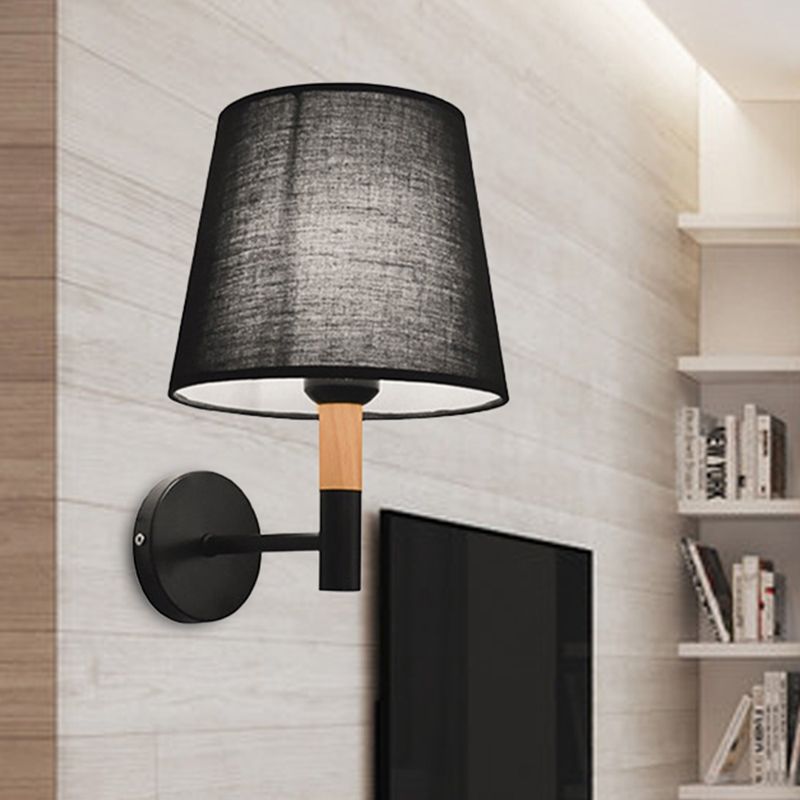 Modern Style Tapered Wall Sconce Light 1 Head Fabric Sconce Lighting Fixture in Black/White for Bedroom