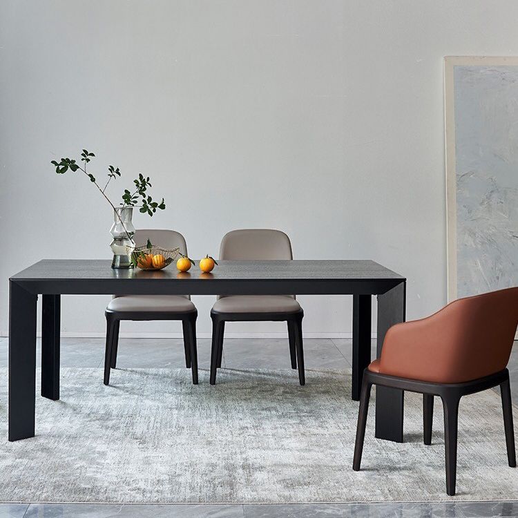 Modern Rectangle Dining Site Table Black Solid Wood 4 Legs Dining Table