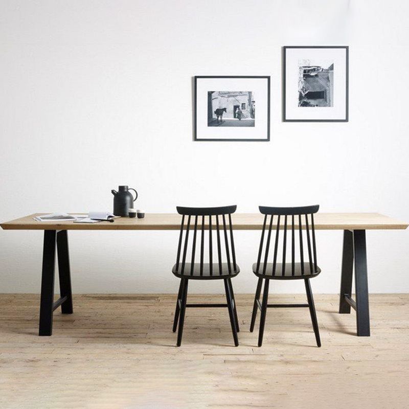 Rectangle Double Pedestal Glam Dining Table Solid Wood Fixed Table