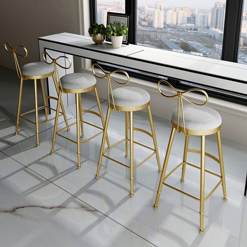 Upholstered Counter Stool Glam Style Round Low Back Bar Stool with Gold Frame