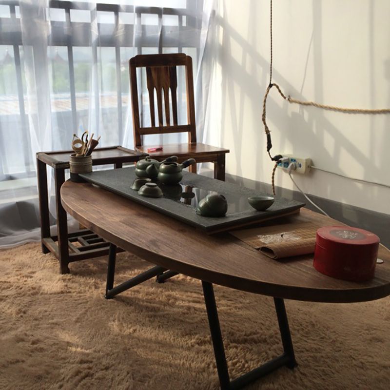 Industrial Office Desk Distressed Wood Oval Writing Desk with Metal Legs