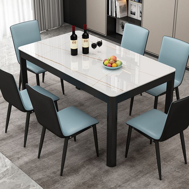 Tavolo da pranzo in pietra sinterizzato moderno tavolo rettangolare con quattro gambe metalliche
