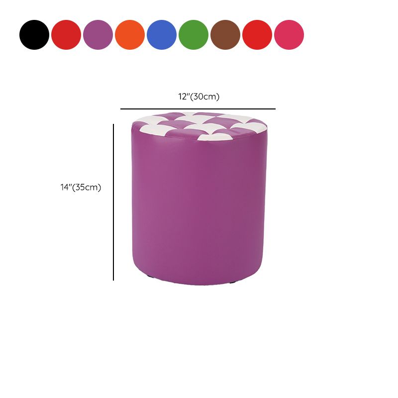 Contemporary Pouf Ottoman Faux Leather Tufted Square Pattern Cylinder Shape Ottoman