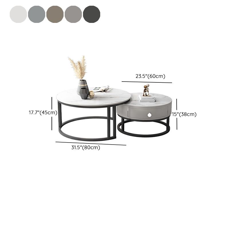 Contemporary Round Slate Coffee Table Steel Frame Cocktail Table