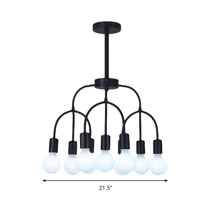 Lámpara de colgante de negro/dorada de múltiples cabezas de brazo arqueado de metal para sala de estar contemporánea para sala de estar