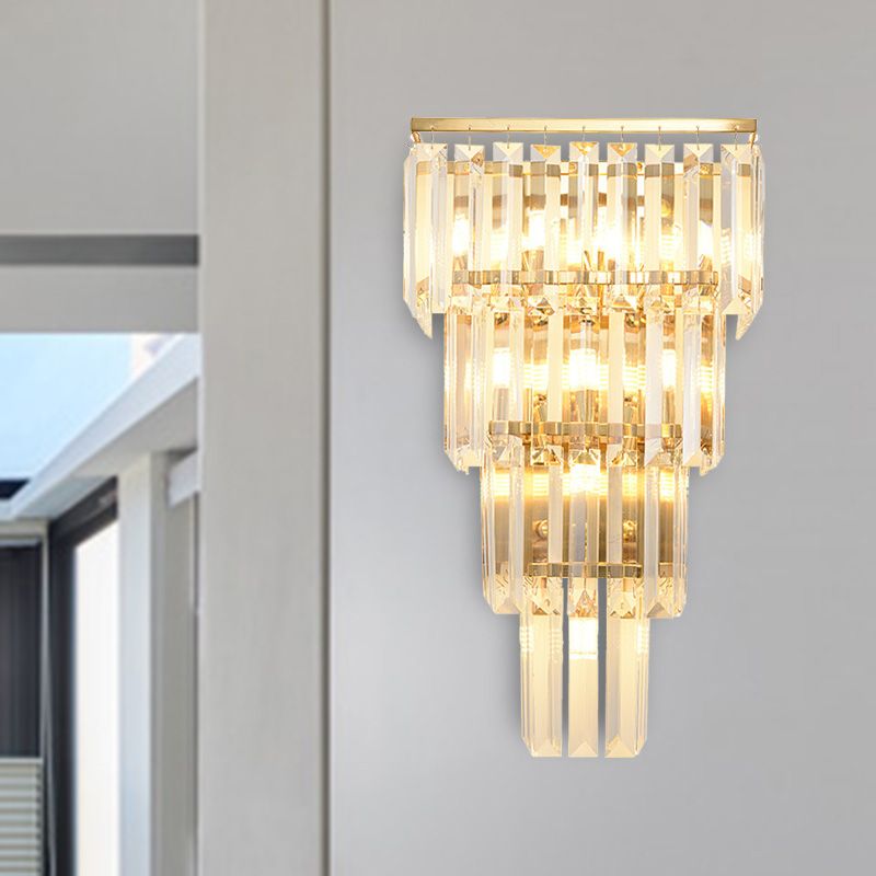 4/7 têtes Mur Light Gamique Éclairage d'éclairage mural de salon traditionnel avec nuance de blocs en cristal en couches en or