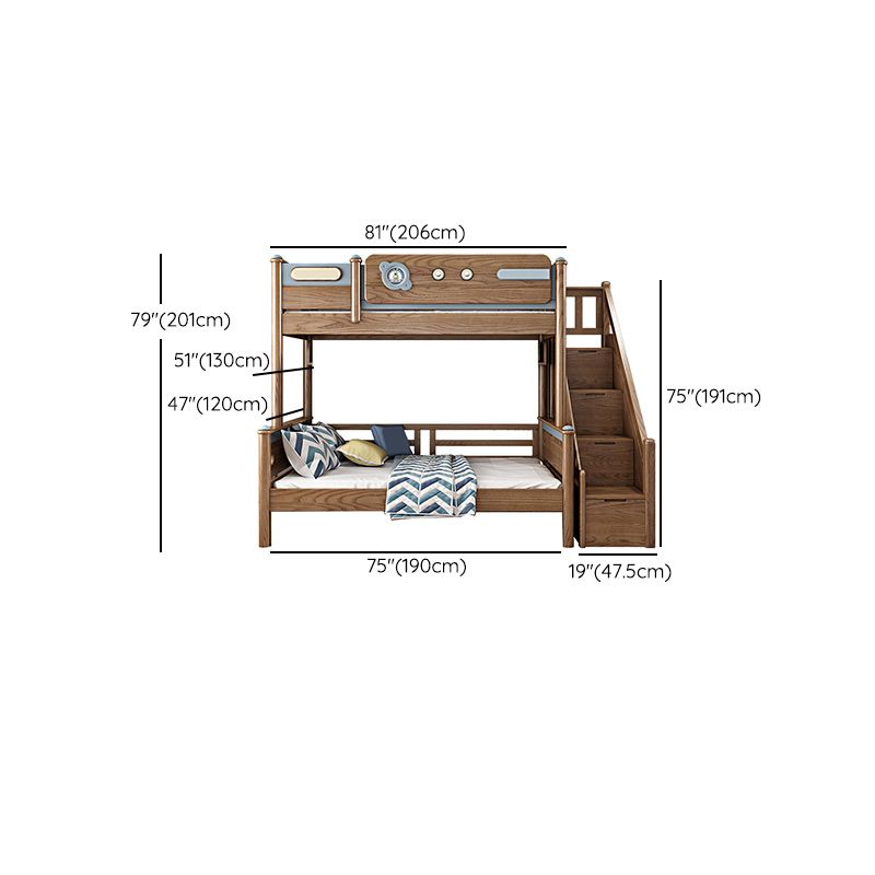 Brown Ash Standard Bunk Bed Solid Wood Scandinavian Bed with Guardrail
