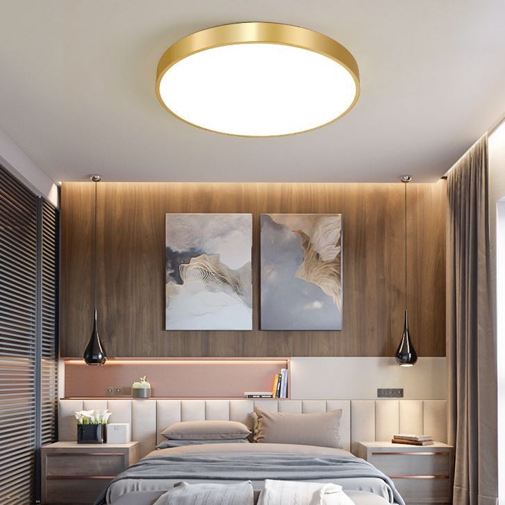 Gold Drum Metal Flush Mount Ceiling Lighting Modern Minimalist Style LED Living Room Flush Lamp
