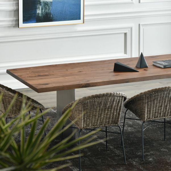 Rectangle Kitchen Dining Table Solid Wood Table Luxury with Double Pedestal Base