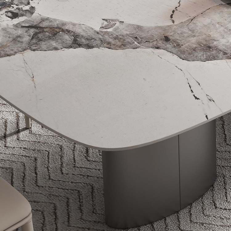 Modern Sintered Stone Dining Table Rectangle Table with Metal Legs for Home Use