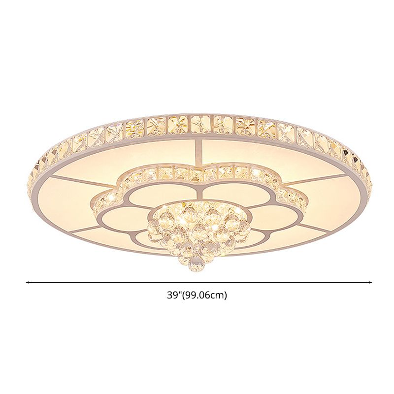 Minimalist Round Flush Ceiling Light Crystal Sitting Room LED Flush Mount Fixture in White
