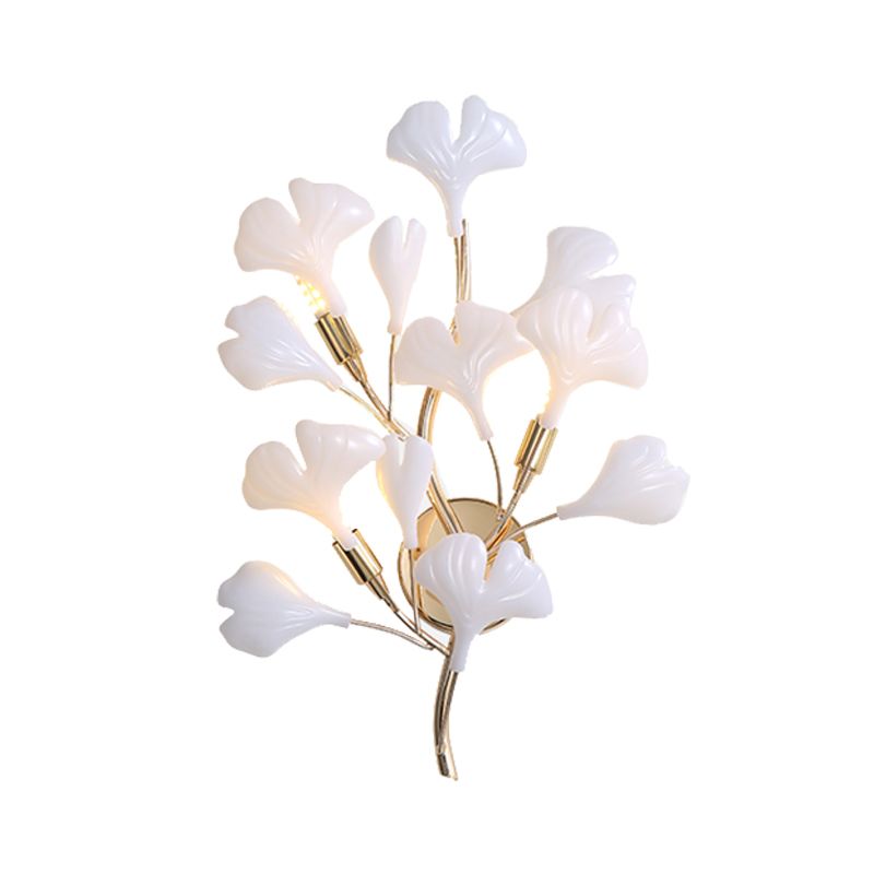 2 / 3 - Light Ginkgo Leaf Shape Wall Light Iron and Plastic Wall Sconce in Gold and White