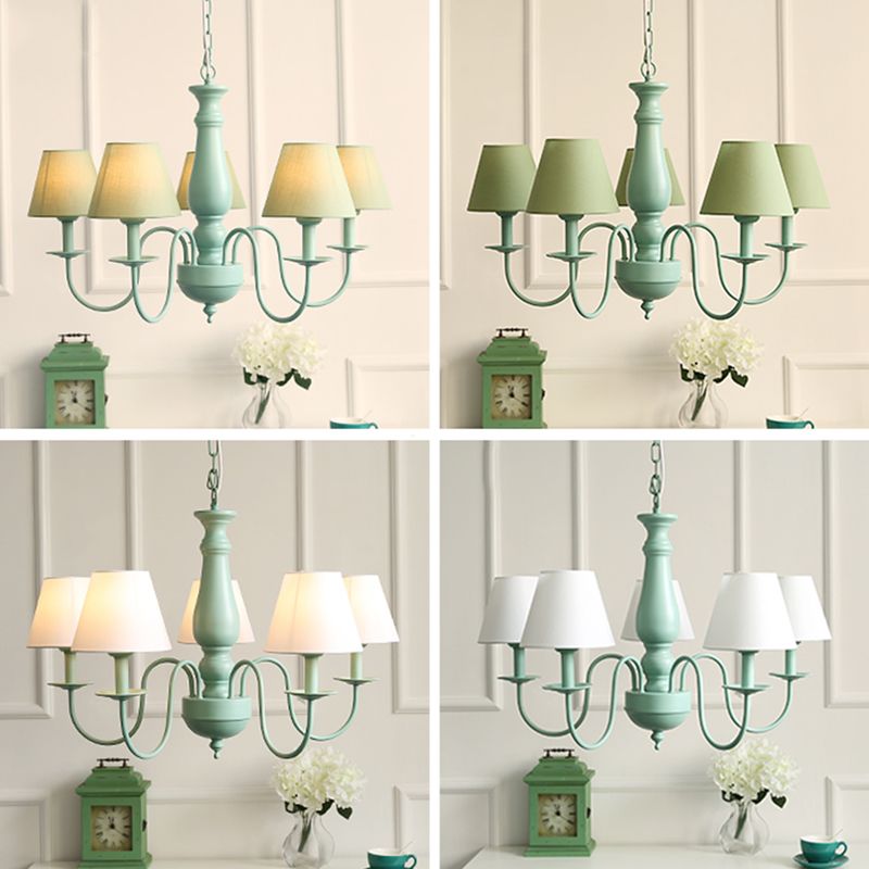 Modern Style Green Ceiling Chandelier Swooping Arm Metal 5-Lights Pendant Lighting Fixtures