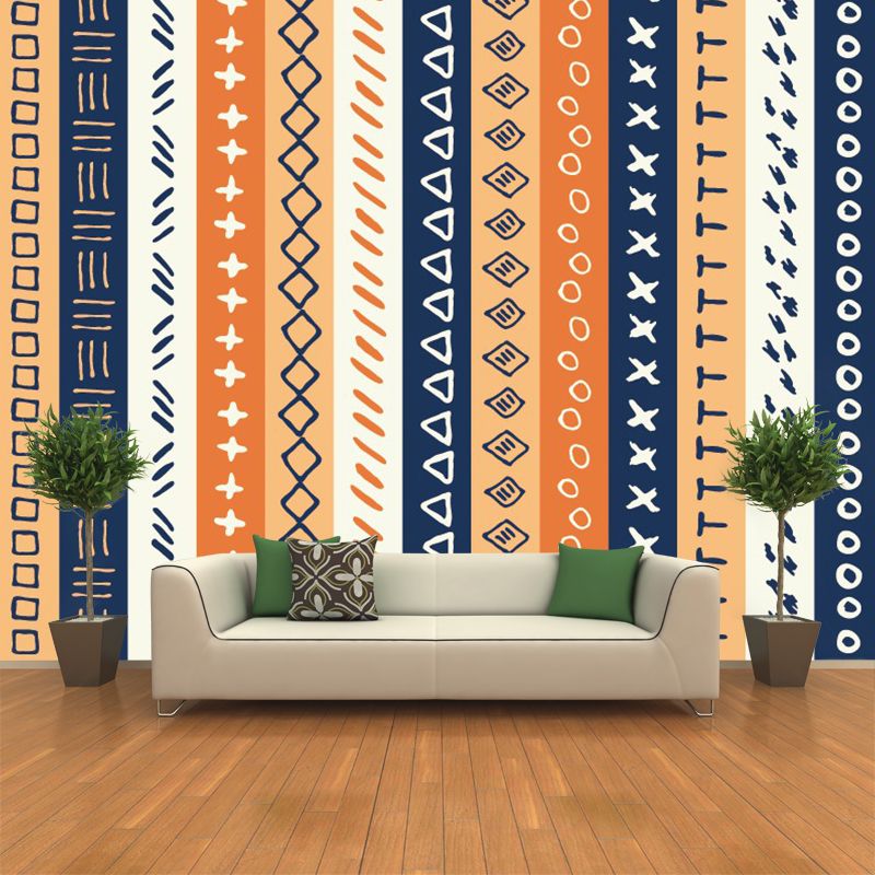 Whole Stripes Wall Covering Mural Bohemia Ethnic Geometric Wall Decor in Blue-Orange-Yellow
