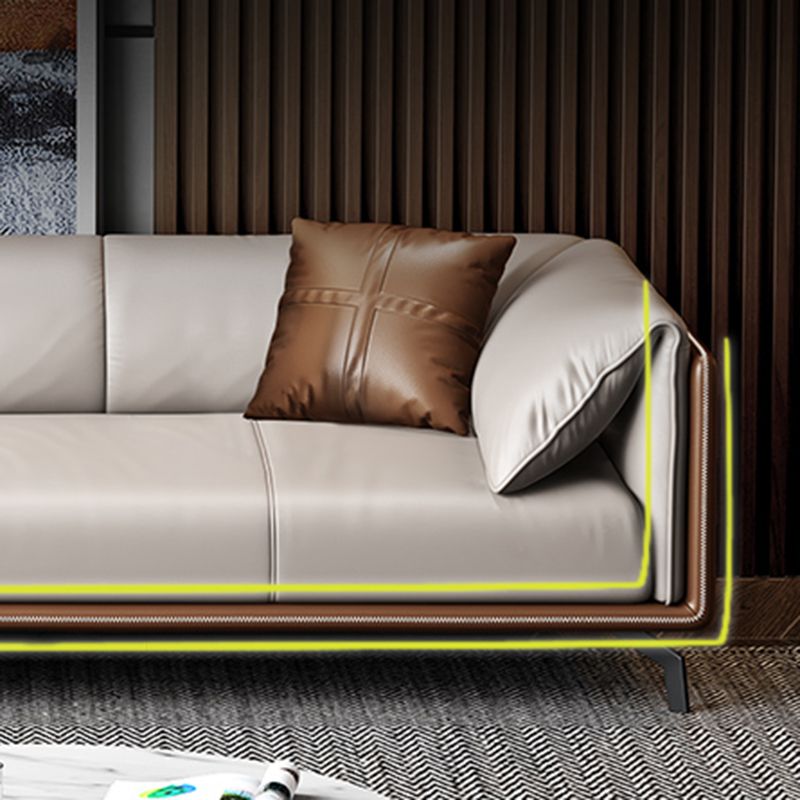 Contemporary Genuine Leather Pillow Top Arm Sofa for Living Room, Apartment