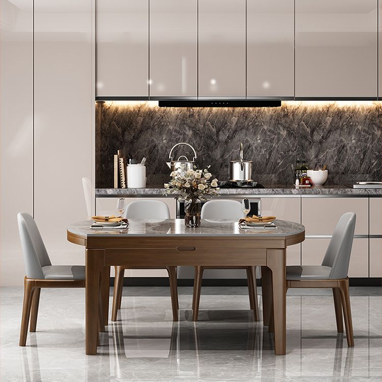 Modern Stone Foldable Dining Table Rubber Wood Base for Dining Room