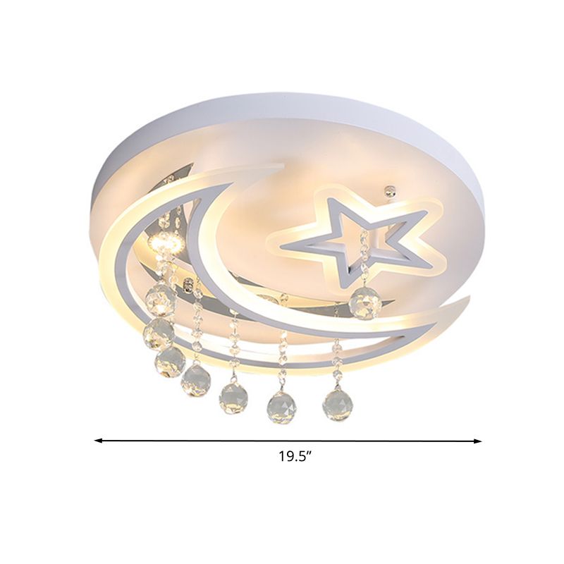 Star Moon Acrylic Flush Mount Modern White LED 16"/19.5" W Bedroom Ceiling Mounted Fixture in Warm/White Light