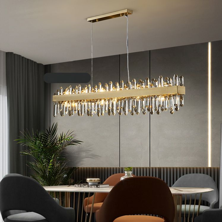 Gold Crystal Linear Ceiling Pendant Contemporary Island Lighting Fixtures for Dining Room