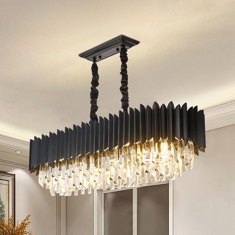 Paxage de lampe île à 6 bulbs contemporaine avec cristal prismes ombre rectangle noir pendentif