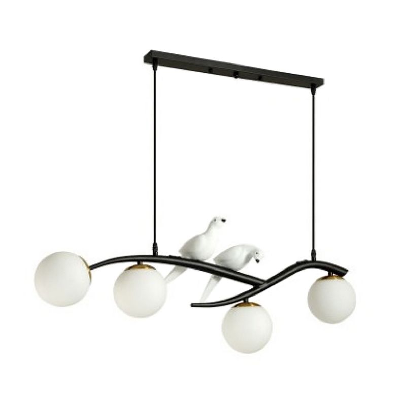 Modern Minimalist Linear Island Ceiling Light Spherical Glass Shade Pendant Light for Dining Table