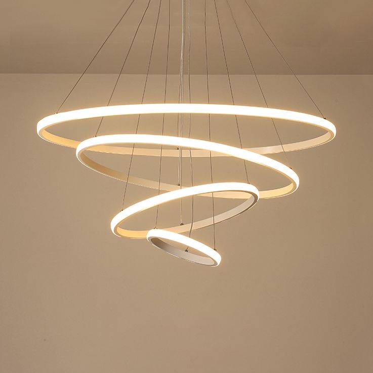 Loop Chandelier Pendant Simple Acrylic LED 1/2/3-Head Bedroom Hanging Ceiling Light in Warm/White/Natural Light