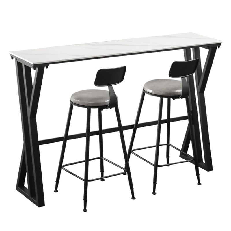 White Modern Style Rectangle Bar Table in Faux Marble and Metal Table Kitchen Bar Table