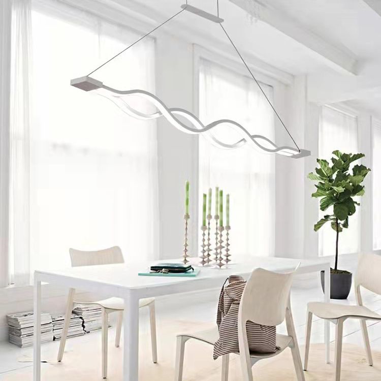 Linear Island Lighting Contemporary Metal Chandelier Light in White