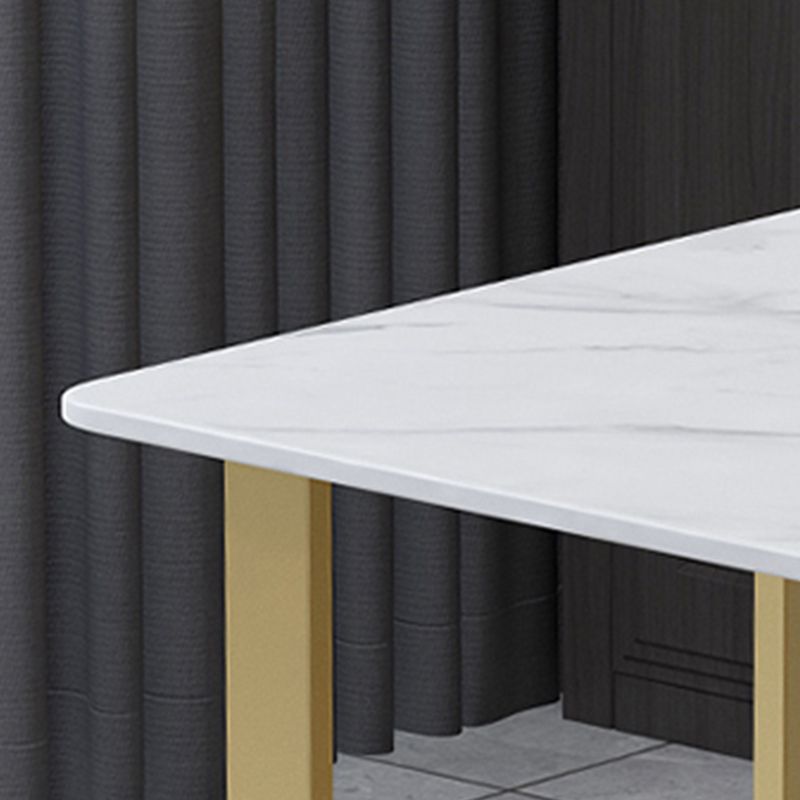 Glam Stone Dining Table Rectangle Iron Table with Golden Double Pedestal Table