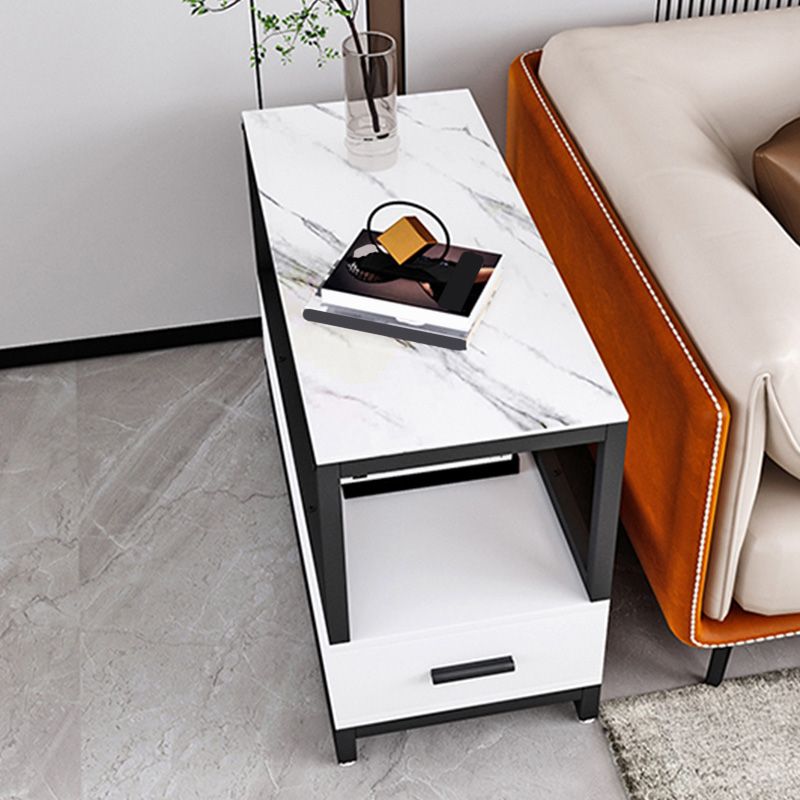 1-Drawer 1-Shelf End Table Modern 21.65" Tall Stone Side Table