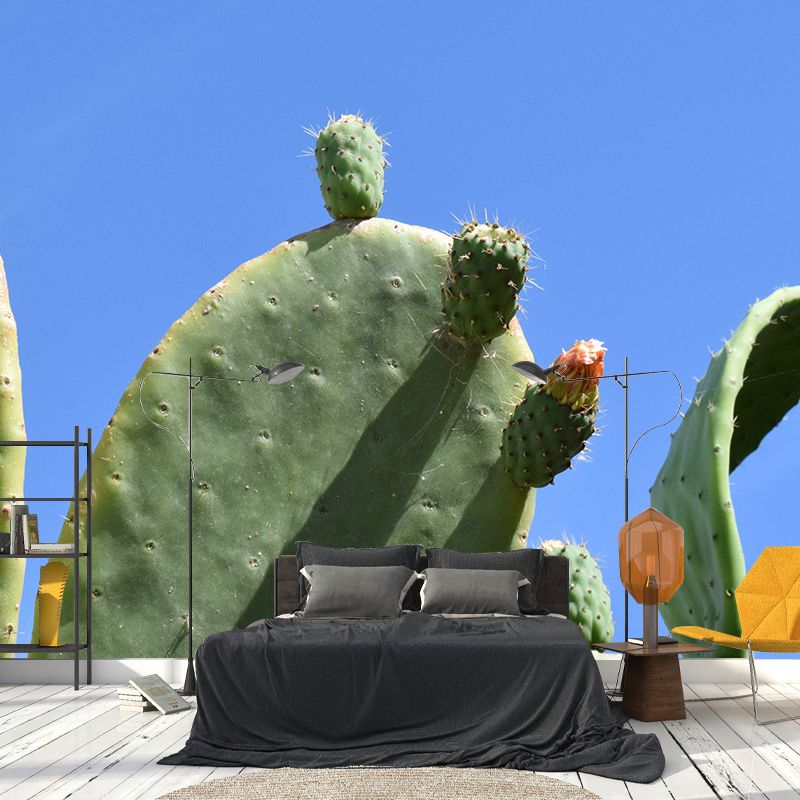Cactus Mural Wallpaper Green Color Mildew Resistant for Living Room Decor