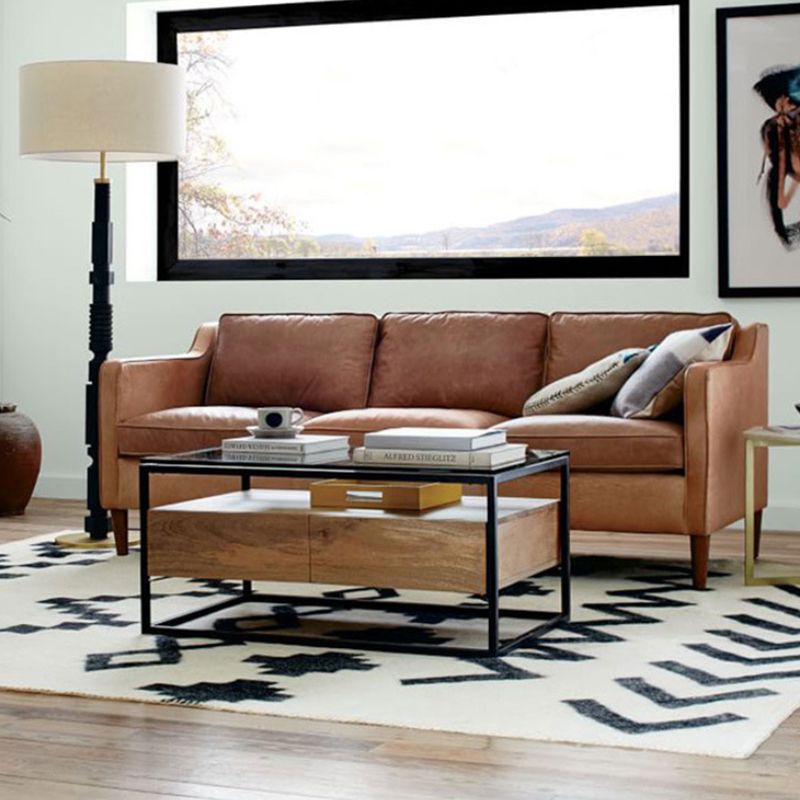 Loose Back Square Arm Sofa Stationary Faux Leather Sofa with Cushions