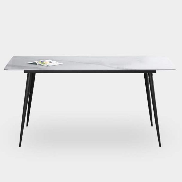 Industrial Home Sintered Stone Dining Table 4 Legs Carbon Steel Base Rectangle Table