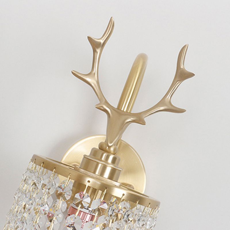 Copper Gold Wall Sconce in Modern Artistic Style Crystal 1-Light Wall Light with Antler Decoration