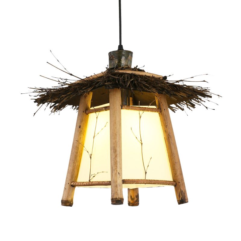 1 Bulb Tapered Pendant Light Japanese Wood Suspended Lighting Fixture in Beige for Restaurant