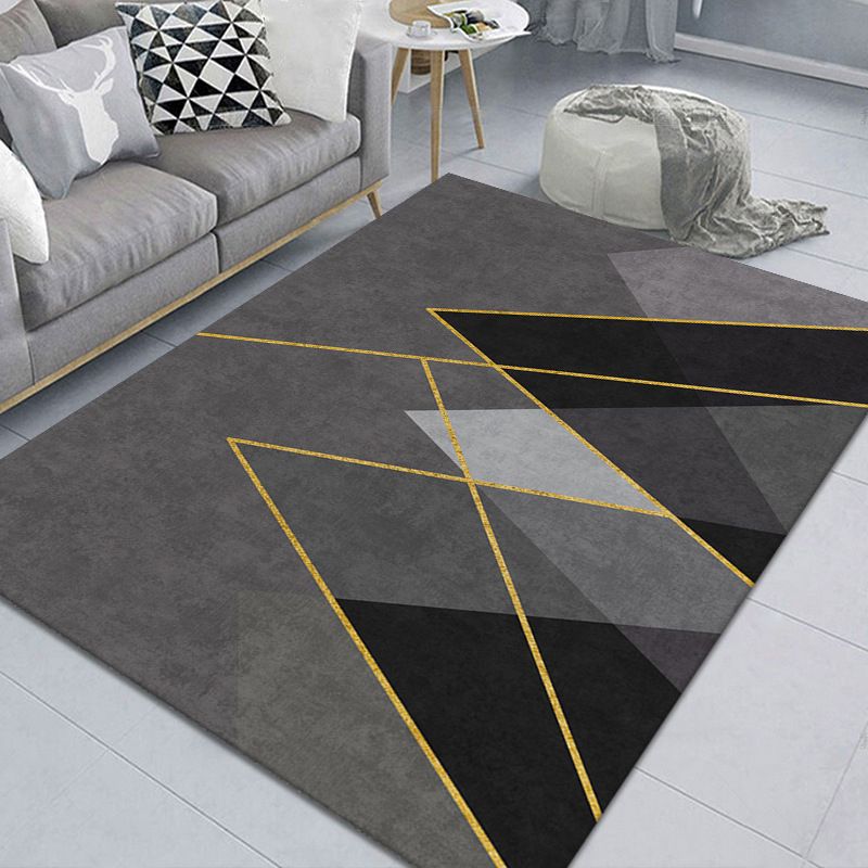 Black Modern Rug Polyester Pattern Indoor Rug Stain Resistant Rug for Living Room